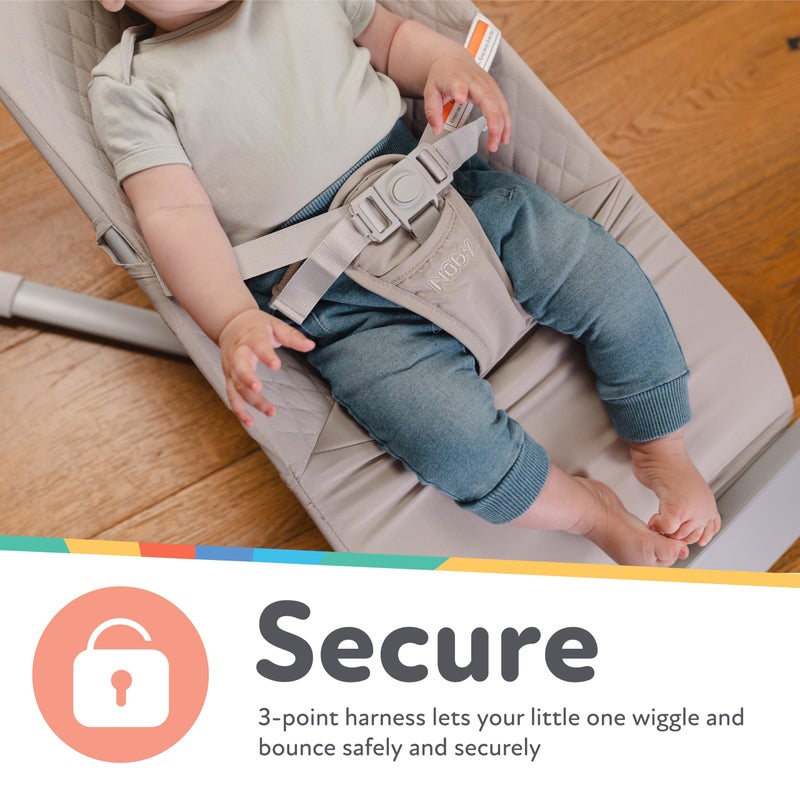 Nuby كرسي نابي للرضع - هزاز محمول للأطفال مع موسيقى وأصوات ممتعة واهتزازات مهدئة - 0-6 أشهر - بيج - Image 2