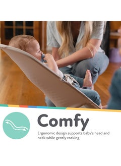 Nuby Nuby Baby Bouncer Seat - Portable Infant Bouncer with Music, Fun Sounds, and Soothing Vibrations - 0-6 Months - Beige  - Image 2