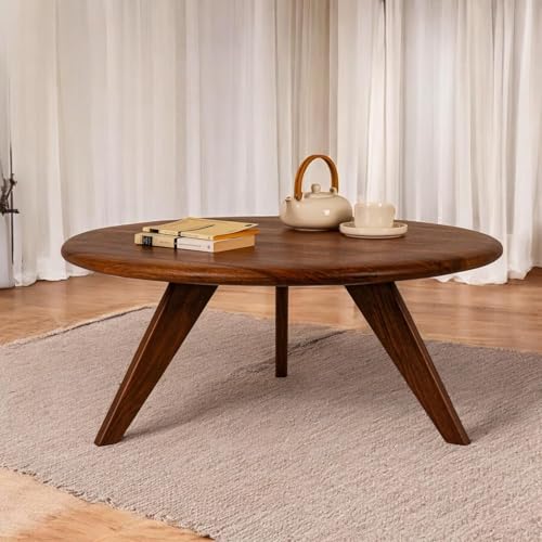 Streem Furniture Solid Wood Coffee Table for Living Room, Dining Room, Bedroom, Kitchen, Office Home Decor (Round Coffee Table, 70x70x40 CM) - Image 1