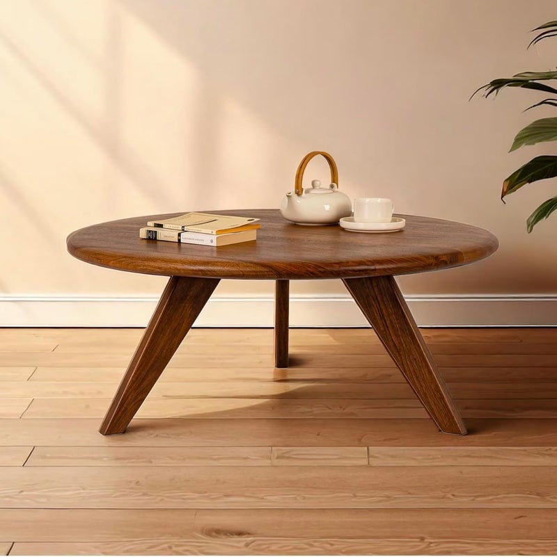 Streem Furniture Solid Wood Coffee Table for Living Room, Dining Room, Bedroom, Kitchen, Office Home Decor (Round Coffee Table, 70x70x40 CM) - Image 2