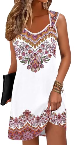 ETCYY Summer Dresses for Women 2026 Vacation Beach Cover Ups Swimsuit Sleeveless Sundresses Casual Loose Tank Sun Dresses,Flower Vine Red,Medium - Image 1