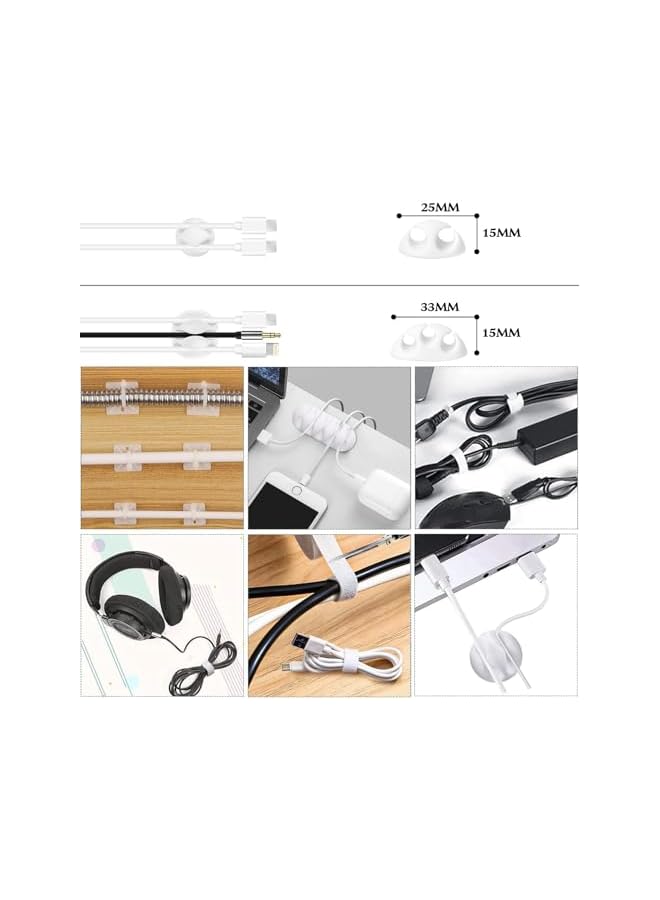 S-TOP 159PCS Cable Management Kit Cable Holder Wire Organizer Electrical Ties Straps Sleeves Cables Wall Clips for Home Desk Zip TV PC Computer Power Cord USB Office White - Image 2
