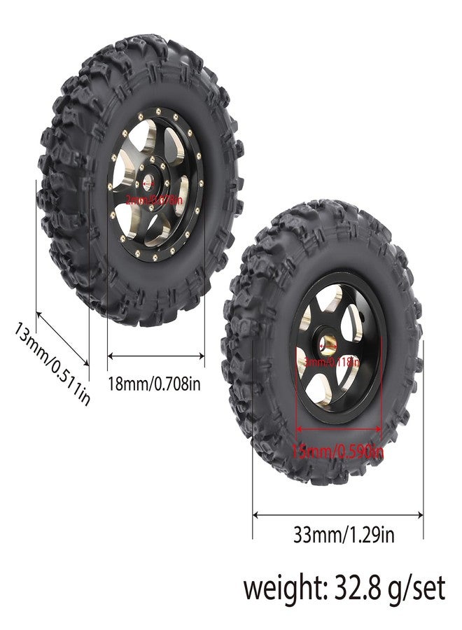 مجموعة عجلات SCX30 نحاسية بإزاحة 0.7 بوصة مكونة من 4 قطع مع إطارات مطاطية وحشوة إسفنجية لسيارات AXIAL SCX30 Ford Bronco JEEP WRANGLER JLU RC Crawler (مجموعة سوداء بستة ثقوب) - Image 5