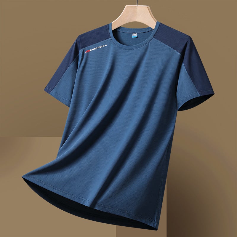 New summer couple Ice Silk quick-drying T-shirt plus size round neck casual T-shirt young and middle-aged couple short-sleeved T-shirt - Image 1