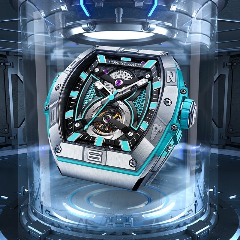 Bugatti brand men's watch, featuring a wine-barrel shaped large dial, hollowed-out tourbillon, and automatic mechanical movement, is a popular export product - Image 4