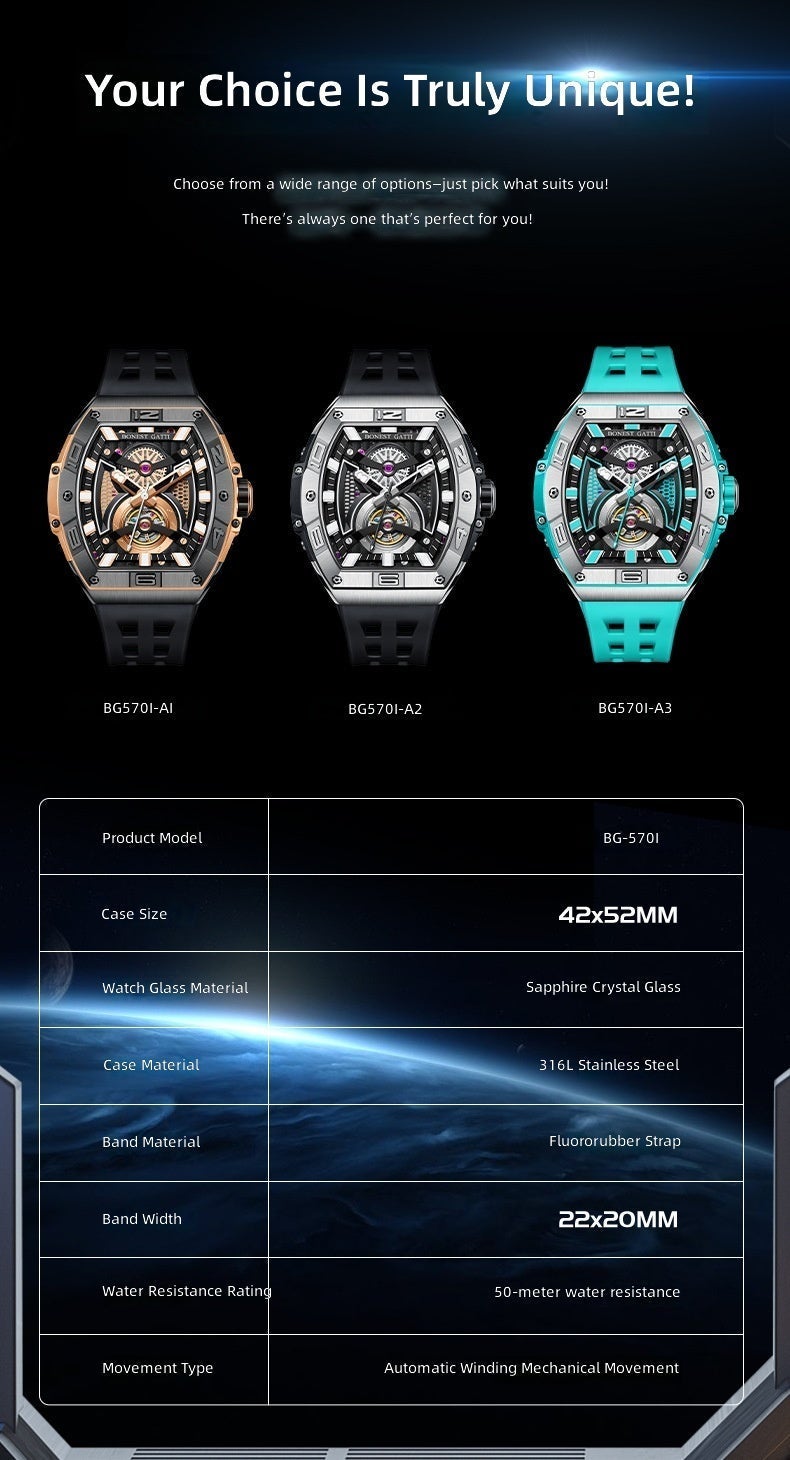 Bugatti brand men's watch, featuring a wine-barrel shaped large dial, hollowed-out tourbillon, and automatic mechanical movement, is a popular export product - Image 3