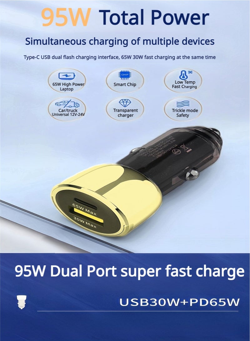 USB C Car Charger,45W Sumsung USB C mobile charger adapter ,Dual-Port 65W USB C and 30W USB A Car Fast Charger ,Smart Overheat Protection Car Charger For Huawei,Xiaomi,iPad - Image 3