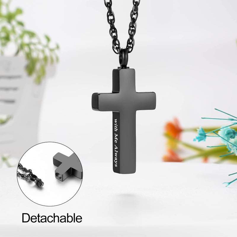 Dletay Cremation Cross Necklace for Ashes Stainless Steel Cross Urn Pendant Ashes Holder Memorial Jewelry-With Me Always - Image 3