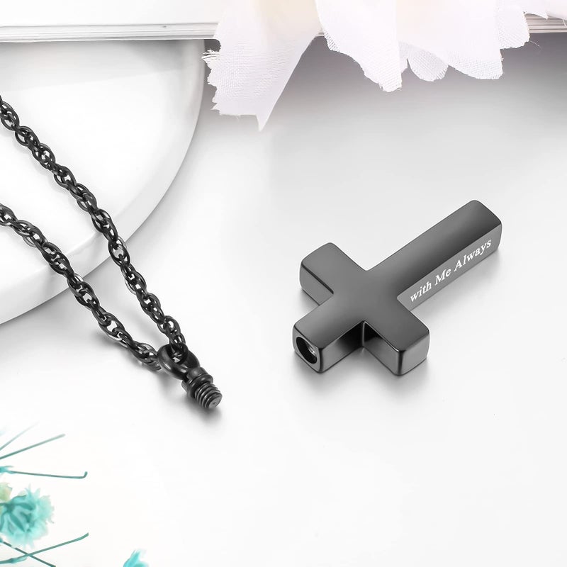 Dletay Cremation Cross Necklace for Ashes Stainless Steel Cross Urn Pendant Ashes Holder Memorial Jewelry-With Me Always - Image 4