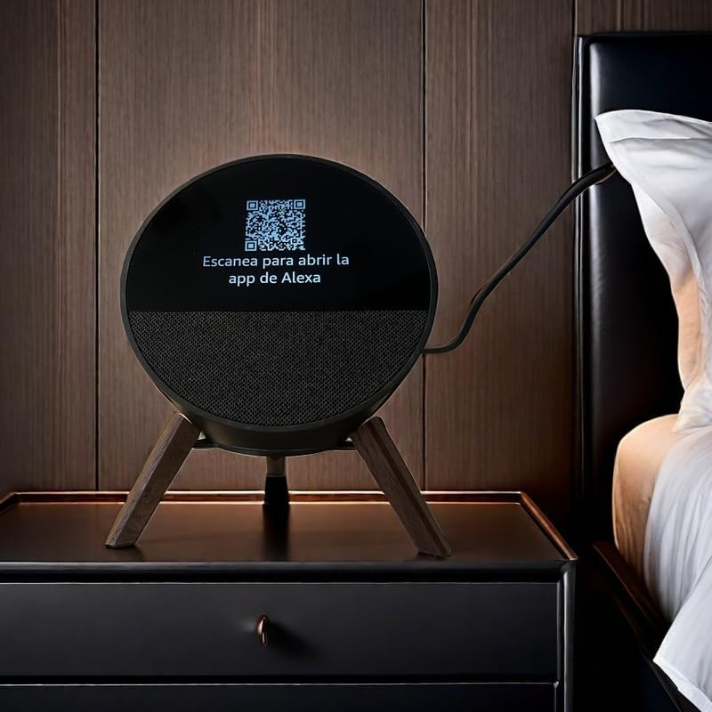 حامل خشبي مع وسادات سيليكون لـ Echo Spot، حامل ثلاثي القوائم خشبي بإطار بيضاوي معدني لـ Alexa Echo Spot، حامل مكتبي لـ Echo Spot (إصدار 2024) - Image 3