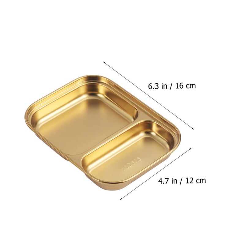 Stainless Steel Divided Plate with Two Compartments for Snacks Appetizers and Meals - Image 3