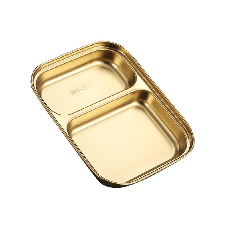 Stainless Steel Divided Plate with Two Compartments for Snacks Appetizers and Meals - Image 2