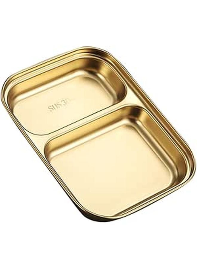 Stainless Steel Divided Plate with Two Compartments for Snacks Appetizers and Meals - Image 1