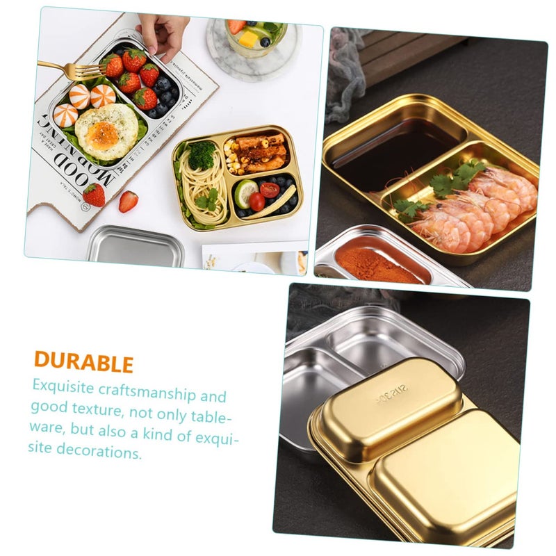 Stainless Steel Divided Plate with Two Compartments for Snacks Appetizers and Meals - Image 4