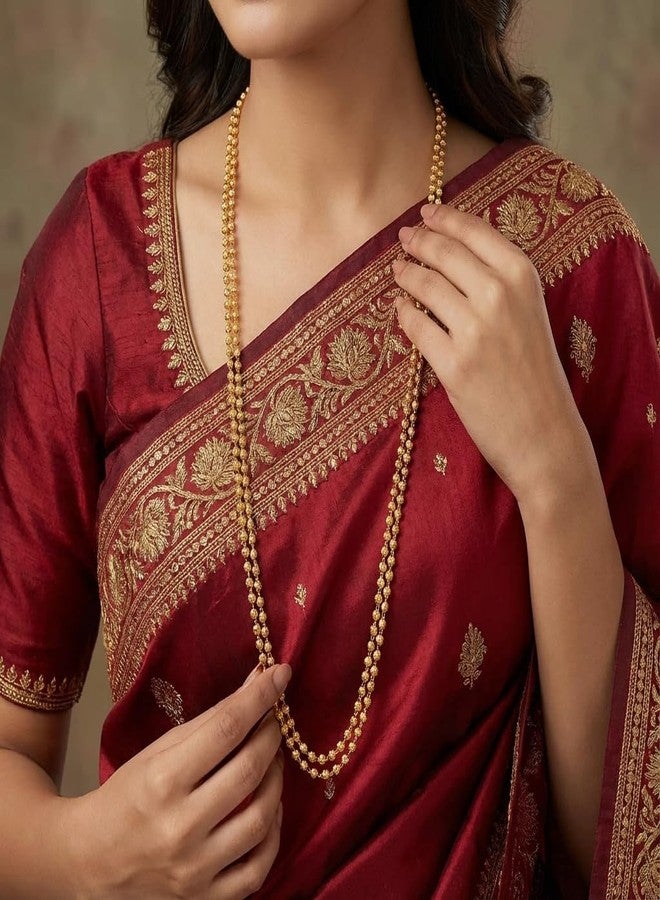 AAIKU Traditional Maharashtrian Necklace Set | Gold-Plated Micropolish Beaded Long Chain | 30-Inch Ethnic Daily-Wear Jewelry for Women & Girls - Image 3