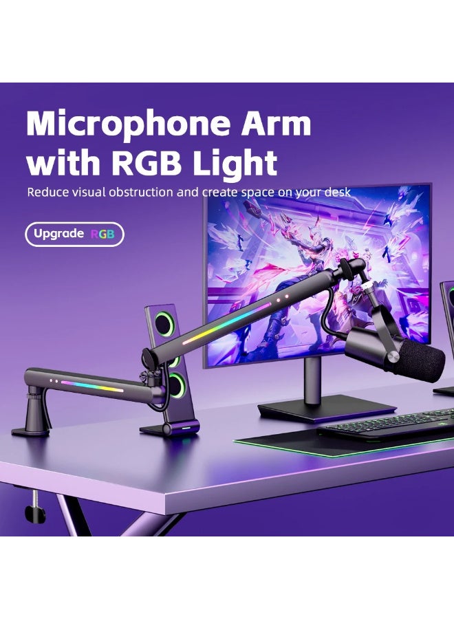 ذراع ميكروفون ألعاب احترافي ZFSZ RGB - حامل تعليق مقصي يثبت على المكتب مع إضاءة LED ديناميكية وطاقة USB - Image 3