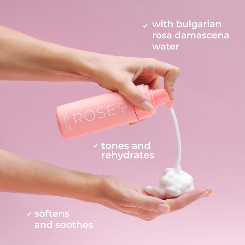COCOSOLIS Rose Clean & Hydrate Face Foam Deep Pore Facial Cleansing Foam with Moisturising Hyaluronic Acid and Glycerine - Image 5