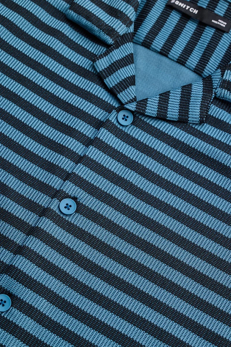 SNITCH Blue Textured Stripes Shirt