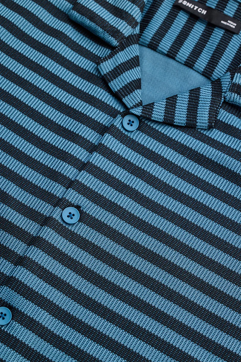 SNITCH Blue Textured Stripes Shirt