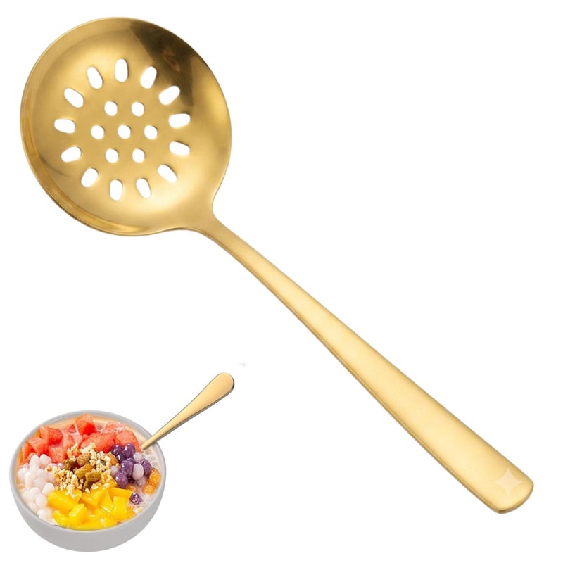 Kitchen Skimmer Slotted Spoon - Stainless Steel Spider Strainer for Straining Pasta/Cooking/Frying, Durable Rust-Resistant Kitchen Utensils Skimmer Ladle (gold) 25cm - Image 1