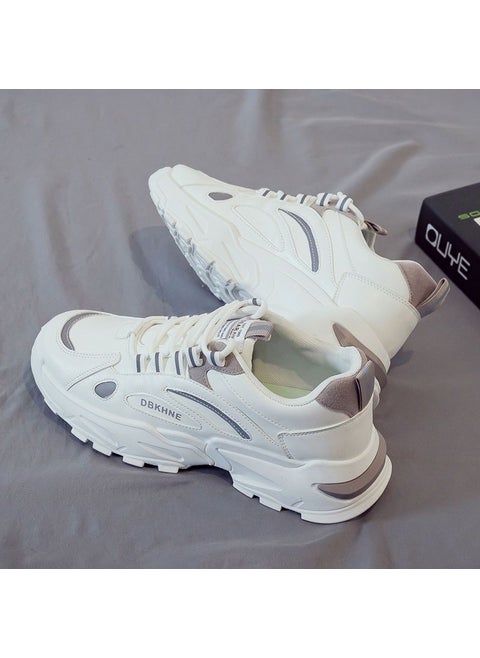 Womens Casual Sports Dad Shoes Thick Bottom Student Mesh Small White Shoes 41-43 40-42 Silver leather surface