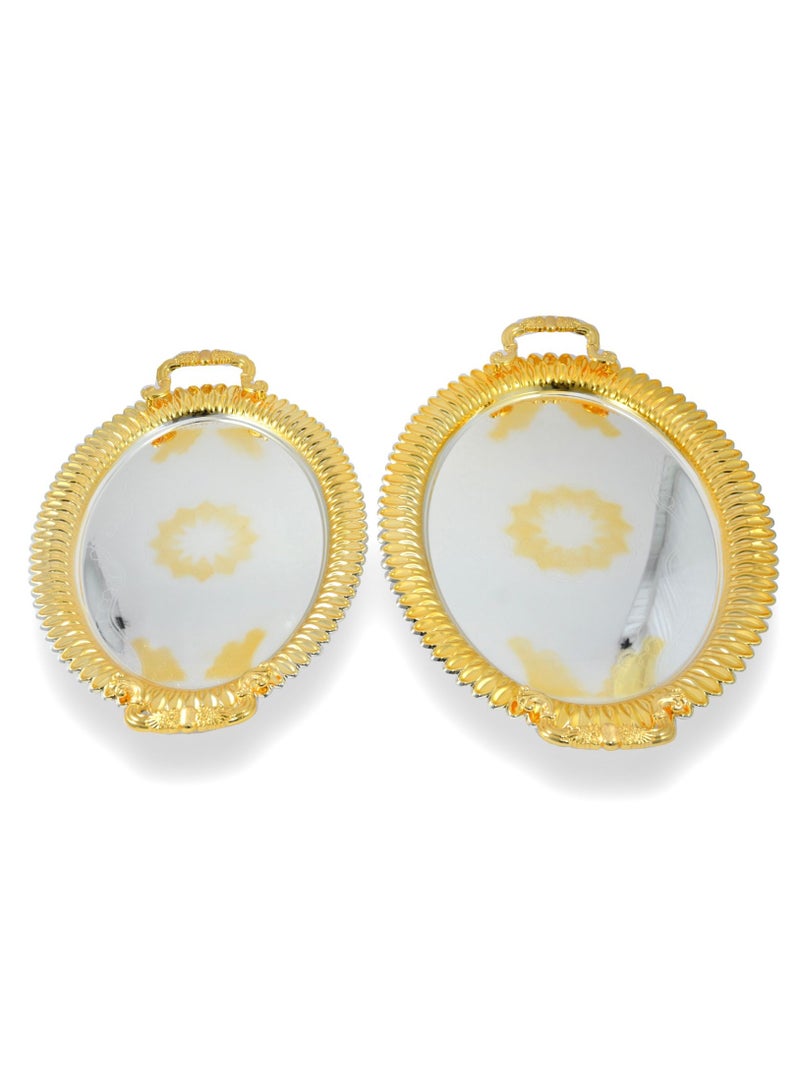 Homemaker 2-Piece Oval Luxury Serving Tray, Large 47cm x 34cm & Medium 41cm x 30cm, Steel, Silver & Gold - Image 2
