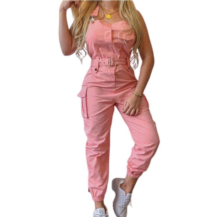 Independent Station Europe And America 2023Wish Women'S Workwear Jumpsuit Belt Sleeveless Strap Pants - Image 5