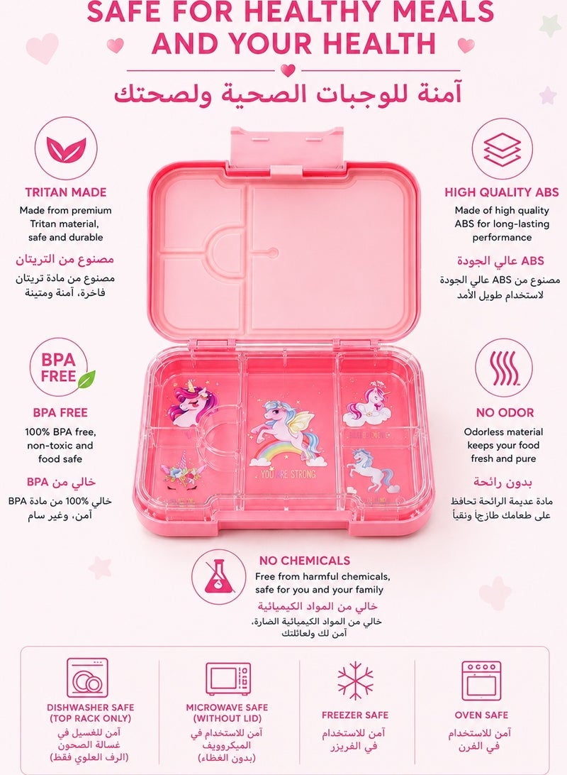 QUTOOB Lunch Box - Tritan Made Snack Box Safe For Your Health and Food, Leakproof Lunch Box With 6 Removable Compartments and Ideal Portions Size, Kids Lunch Box with Cute Cartoon Designs, Oven, Freezer Safe - Image 3