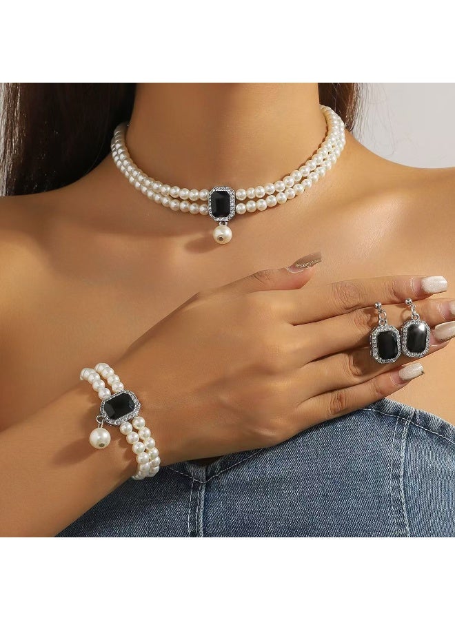 NIBEMINENT Elegant French Multi-Layer Faux Pearl Necklace - European and American Cross-Border Jewelry