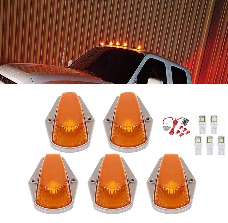 MARLBSTON 5 X Cab Marker Light, Amber Lens White LED Cab Roof Running Lights, Top Clearance Light w/Wiring Pack Compatible with Ford 1973-1997 F-250 F-350 F Series Pickup Super Duty Trucks - Image 1