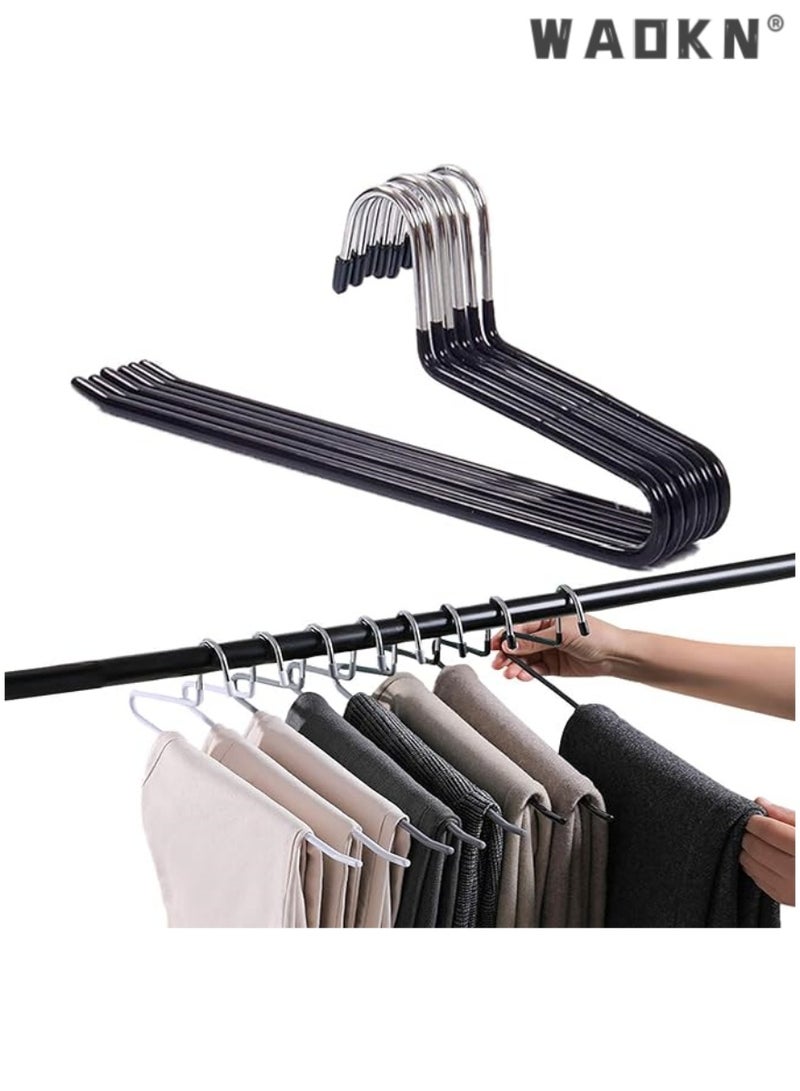 WAOKN Premium Pants, Slacks & Trousers Hangers - 10-Piece Set: Space-Efficient, Slimline, Rust-Resistant Chrome Metal Design with Open Ends for Effortless Sliding of Pants, Jeans, Skirts, & More (Heavy-Duty Black Finish)  - Image 1