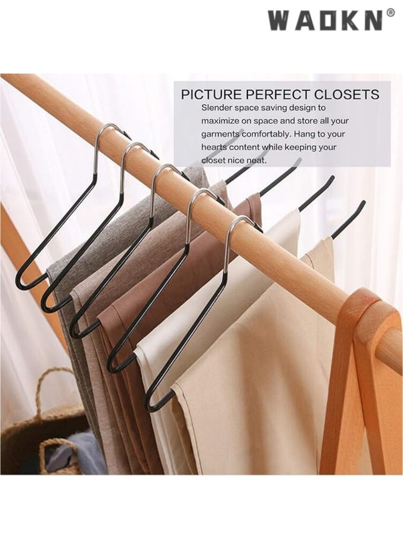 WAOKN Premium Pants, Slacks & Trousers Hangers - 10-Piece Set: Space-Efficient, Slimline, Rust-Resistant Chrome Metal Design with Open Ends for Effortless Sliding of Pants, Jeans, Skirts, & More (Heavy-Duty Black Finish)  - Image 4