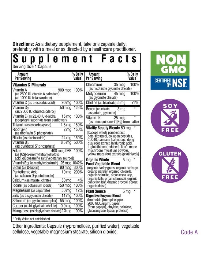 Bluebonnet Nutrition Ladies’ One 40+ Whole Foodbed Multiple Women Multivitamin For Women 40+ Soyfree Nongmo Gluten Free 60 Vegetable Capsules 60 Servings - Image 3