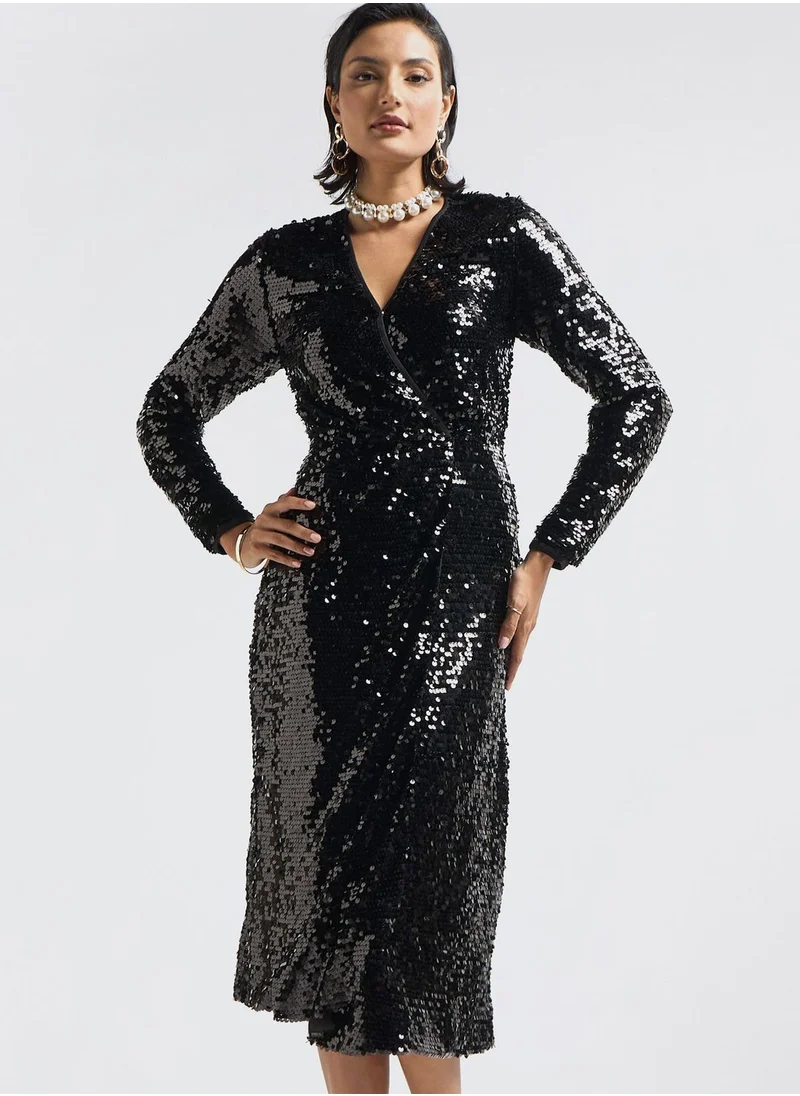 FAV V-Neck Sequin Dress