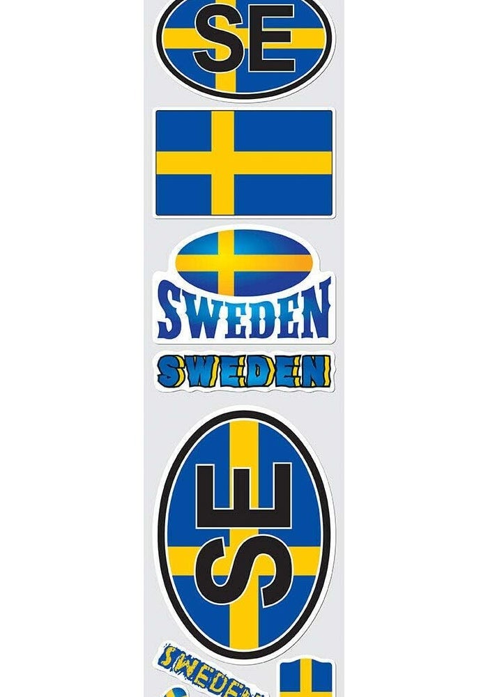 Car Chrome Decals Sweden 8 Stickers Set - Swedish Flag Bumper Stickers for Bike and Laptop
