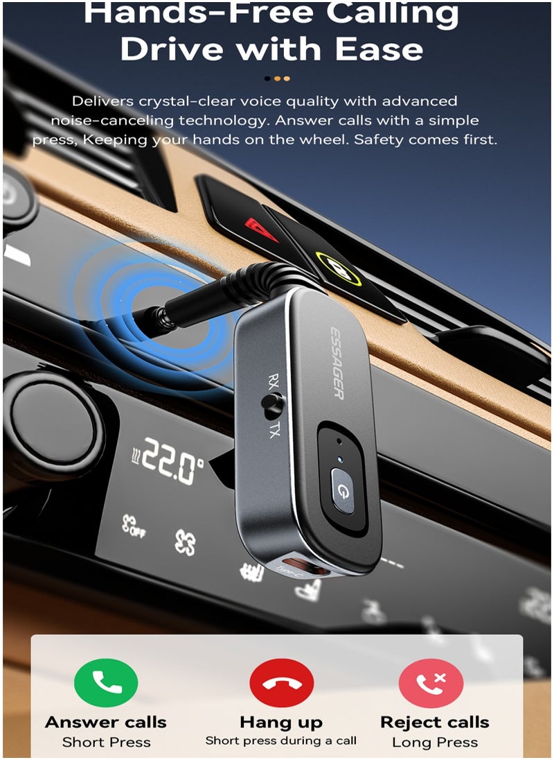 ESSAGER Bluetooth 5.3 Audio Transceiver Wireless Bluetooth Transmitter and Receiver Adapter for Wireless Music Stream with Hand-free Call  - Image 3