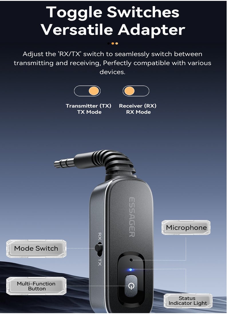 ESSAGER Bluetooth 5.3 Audio Transceiver Wireless Bluetooth Transmitter and Receiver Adapter for Wireless Music Stream with Hand-free Call  - Image 4