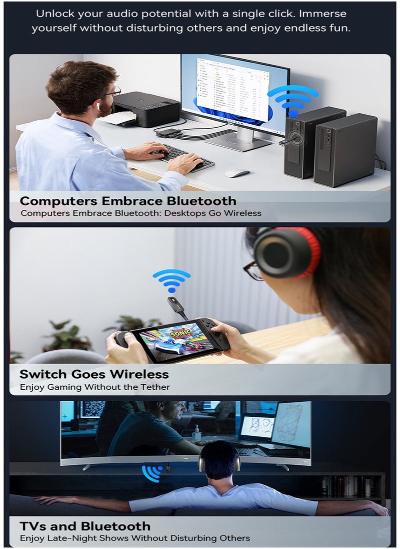 ESSAGER - Bluetooth 5.3 Audio Transceiver Wireless Bluetooth Transmitter and Receiver Adapter for Wireless Music Stream with Hand-free Call - Image 1
