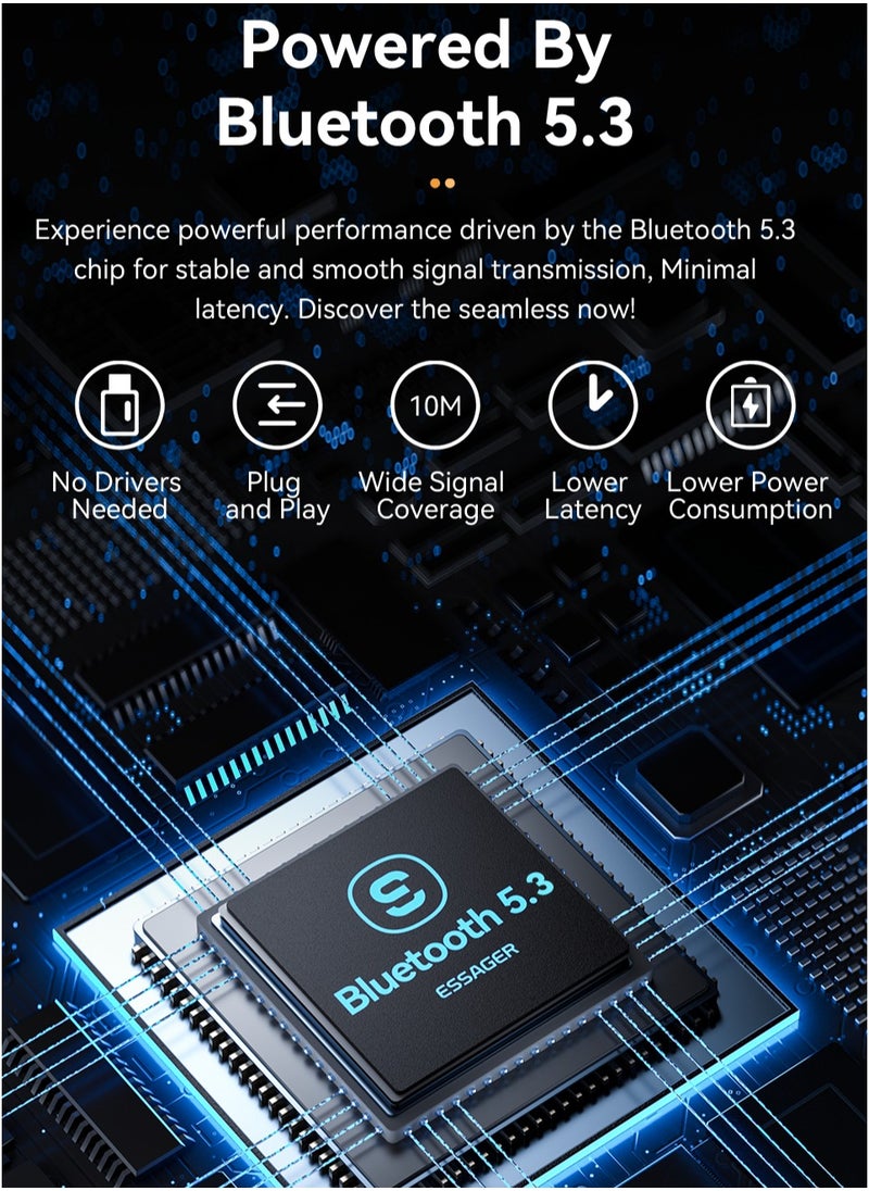 ESSAGER - Bluetooth 5.3 Audio Transceiver Wireless Bluetooth Transmitter and Receiver Adapter for Wireless Music Stream with Hand-free Call - Image 1