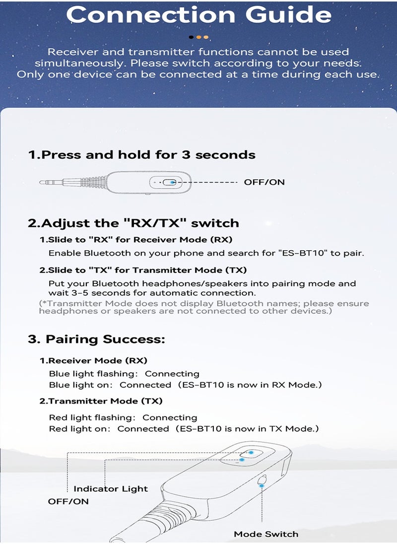 ESSAGER - Bluetooth 5.3 Audio Transceiver Wireless Bluetooth Transmitter and Receiver Adapter for Wireless Music Stream with Hand-free Call - Image 1