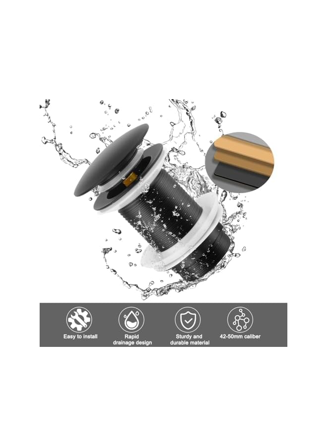 The Bros Bathtub Drain, Pop-up Drain, Black Universal Drain Fitting Valve Pop Up Drain Fitting Without Overflow for Sink/Washbasin Tool-free Installation - Image 5