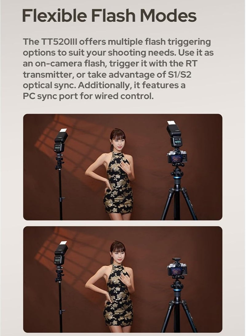 Godox TT520III Camera Flash, 1.8s Recycle Time, 400 Full Power Flash, Built-in Receiver and RT Transmitter for Canon Nikon Panasonic Olympus Pentax and Other DSLR Cameras (NO TTL, TT520II Upgrade) - Image 5