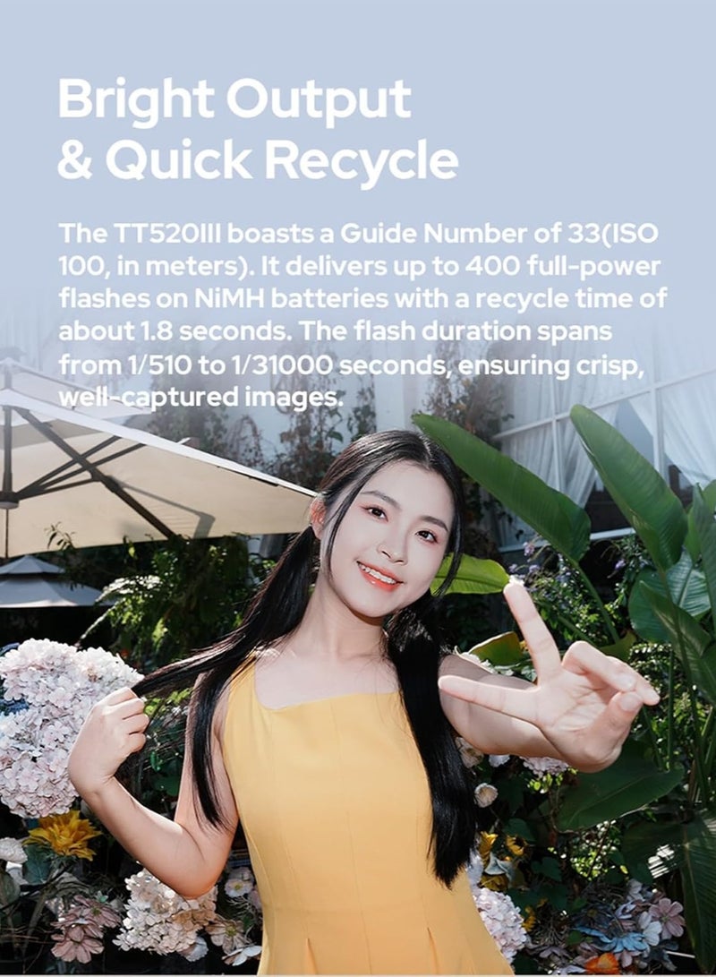 Godox TT520III Camera Flash, 1.8s Recycle Time, 400 Full Power Flash, Built-in Receiver and RT Transmitter for Canon Nikon Panasonic Olympus Pentax and Other DSLR Cameras (NO TTL, TT520II Upgrade) - Image 3