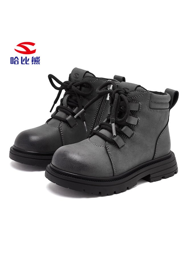 Habib Bear Leather Boots Girls Spring And Autumn Martin Boots For Big Children All-match Boots British Style Boys' Short Boots Outlet