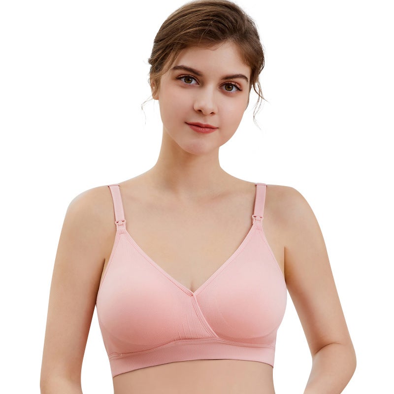 Pregnant Women'S Underwear Cross Thin Non-Rimless Pregnant Women'S Postpartum Nursing Bra With Button On Top - Image 1