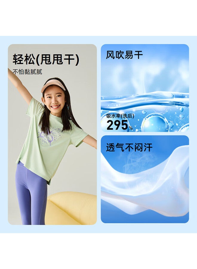 Toread Flagship Children's T-shirt Short Sleeve Girls' Summer Undershirt Half Sleeve Top For Older Kids, Light Green, Size 150