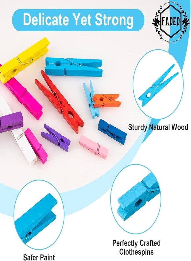 Faded Mini Wooden Clips 1 inch for Wall Hanging Pictures, Wooden Small Picture Clips for Crafts, Pack of 50 (Multicolor) - Image 2