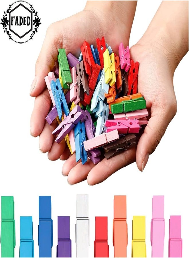 Faded Mini Wooden Clips 1 inch for Wall Hanging Pictures, Wooden Small Picture Clips for Crafts, Pack of 50 (Multicolor) - Image 4