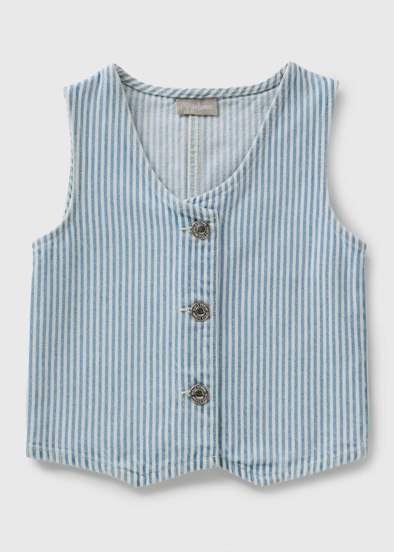 Matalan Girls Blue Stripe Denim Waistcoat