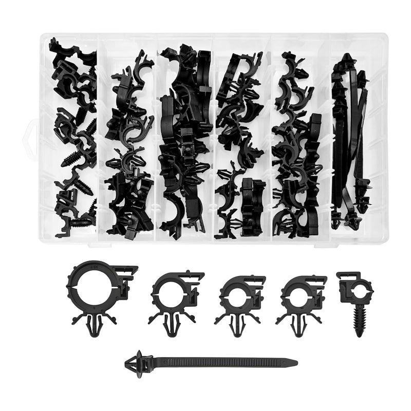 Bittwee 60PCS Car Wire Loom Harness Routing Clips Assortment 6 Different Sizes Wiring Retainer Clip Replacement Parts Releasable Push Mounts Tie Wrap Universal for Vehicle Boat Trailer UTV